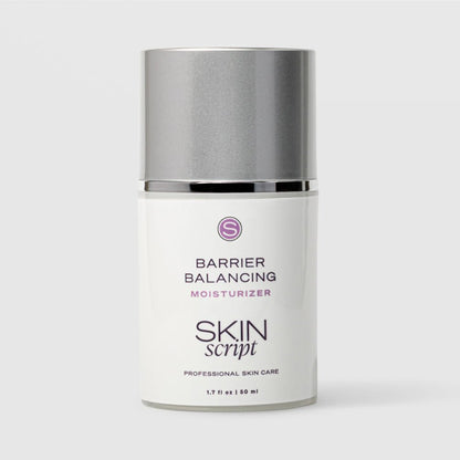 Skin Script Barrier Balancing Moisturizer skin barrier repair cream – white airless pump bottle with silver cap, 1.7 fl oz / 50ml